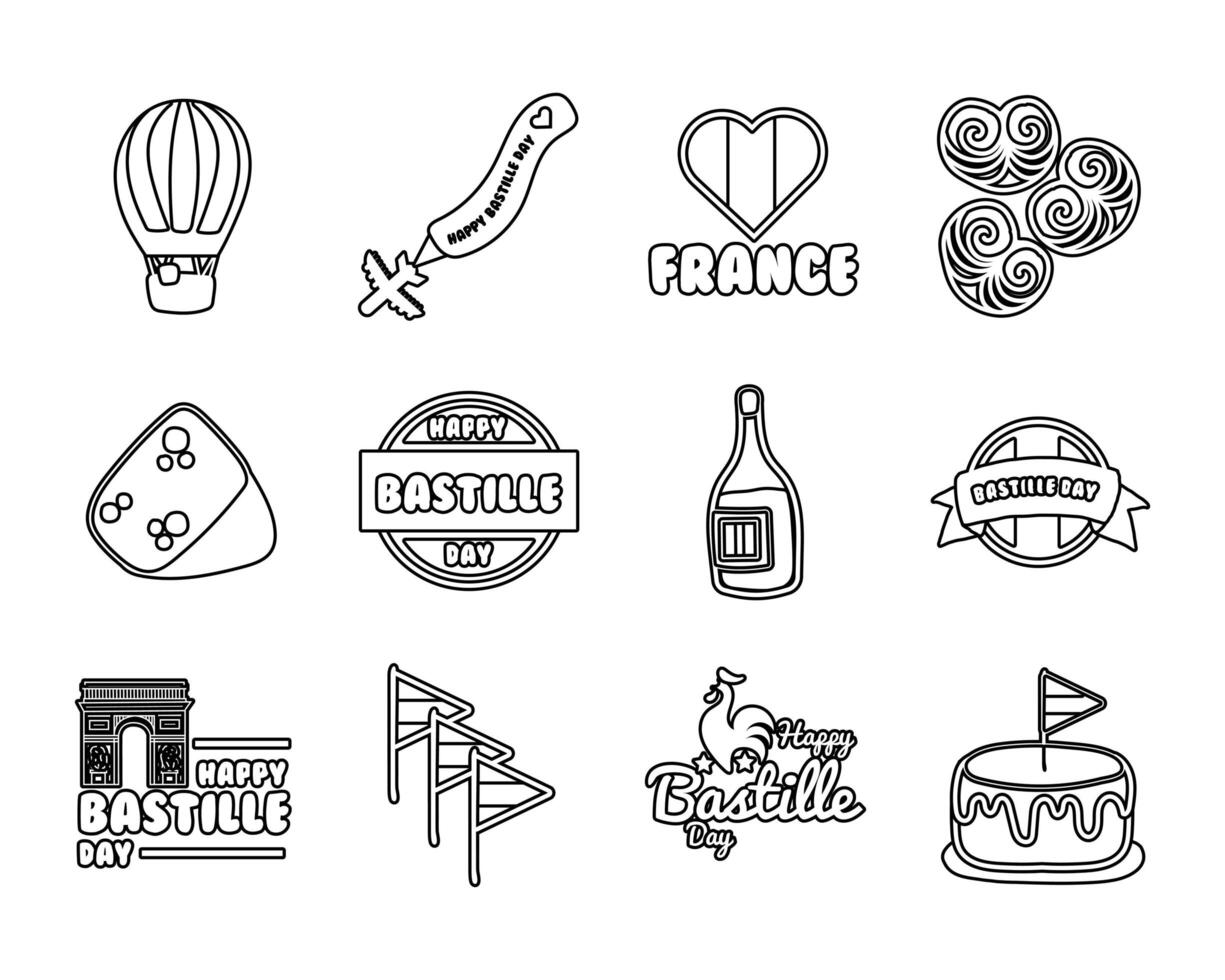 bundle of bastille day icons vector