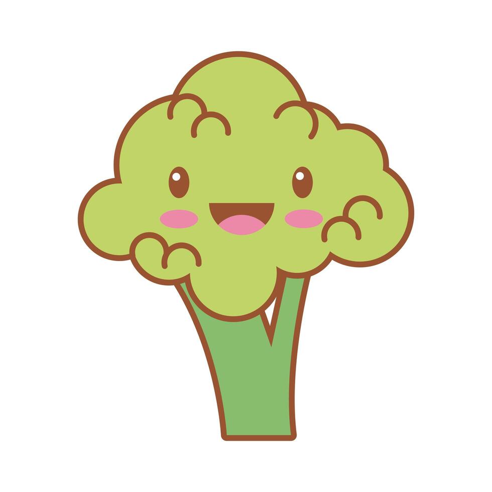 fresh broccoli kawaii line and fill style vector