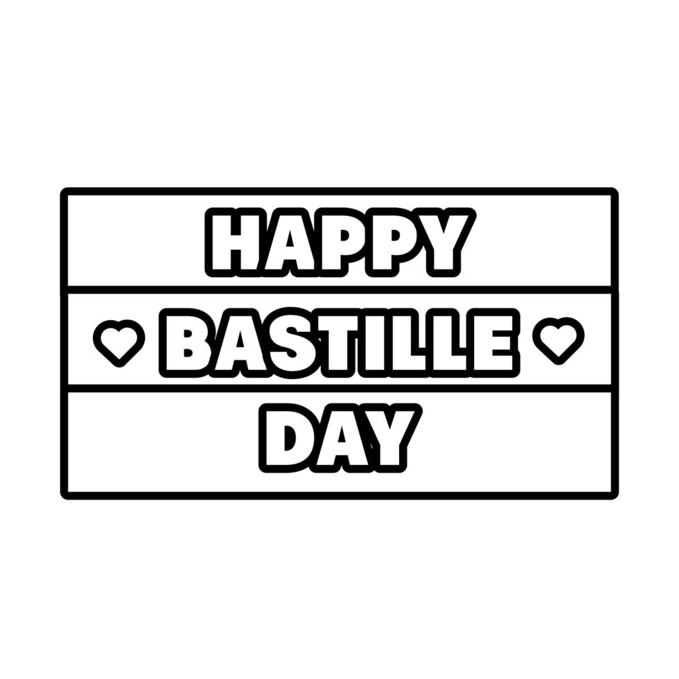 bastille day lettering with flag line style vector