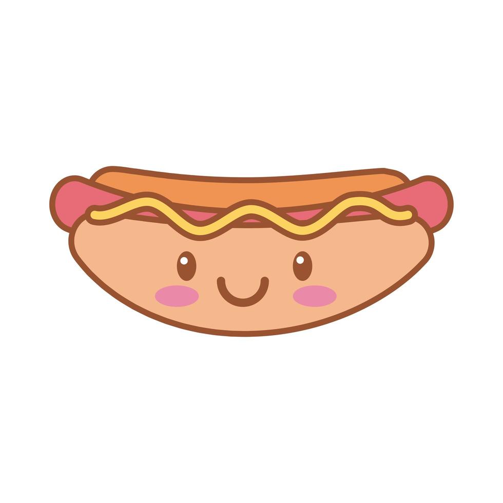 deliciosa línea kawaii de comida rápida de hot dog y estilo de relleno vector