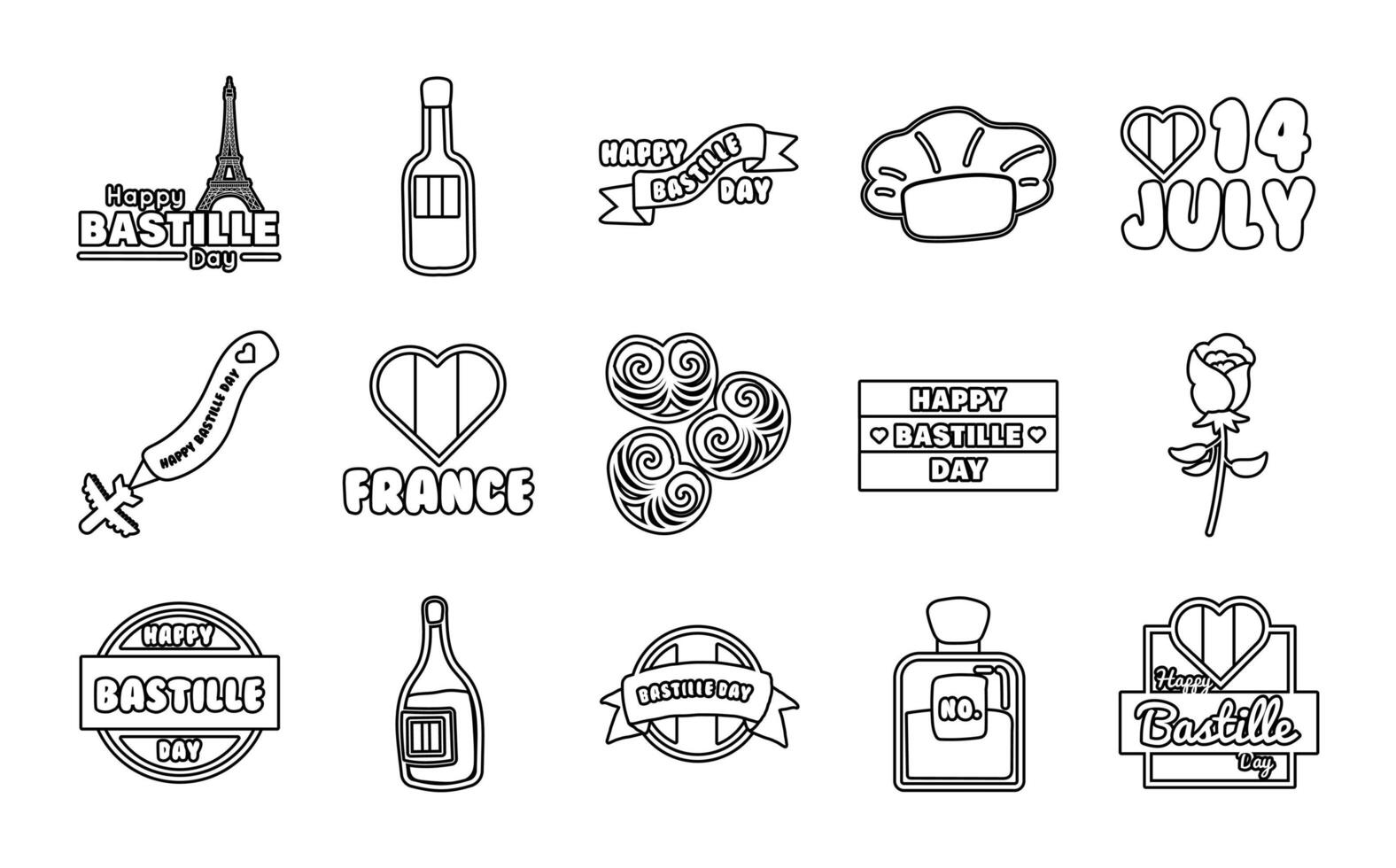 bundle of bastille day icons vector