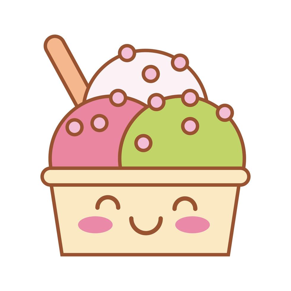 delicioso helado kawaii línea y estilo de relleno vector