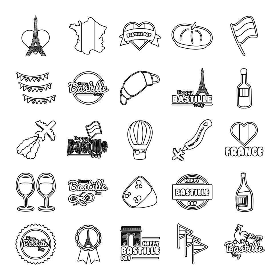 bundle of bastille day icons vector