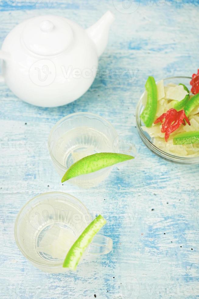 Dried fruits and dried aloe vera with cold soda photo