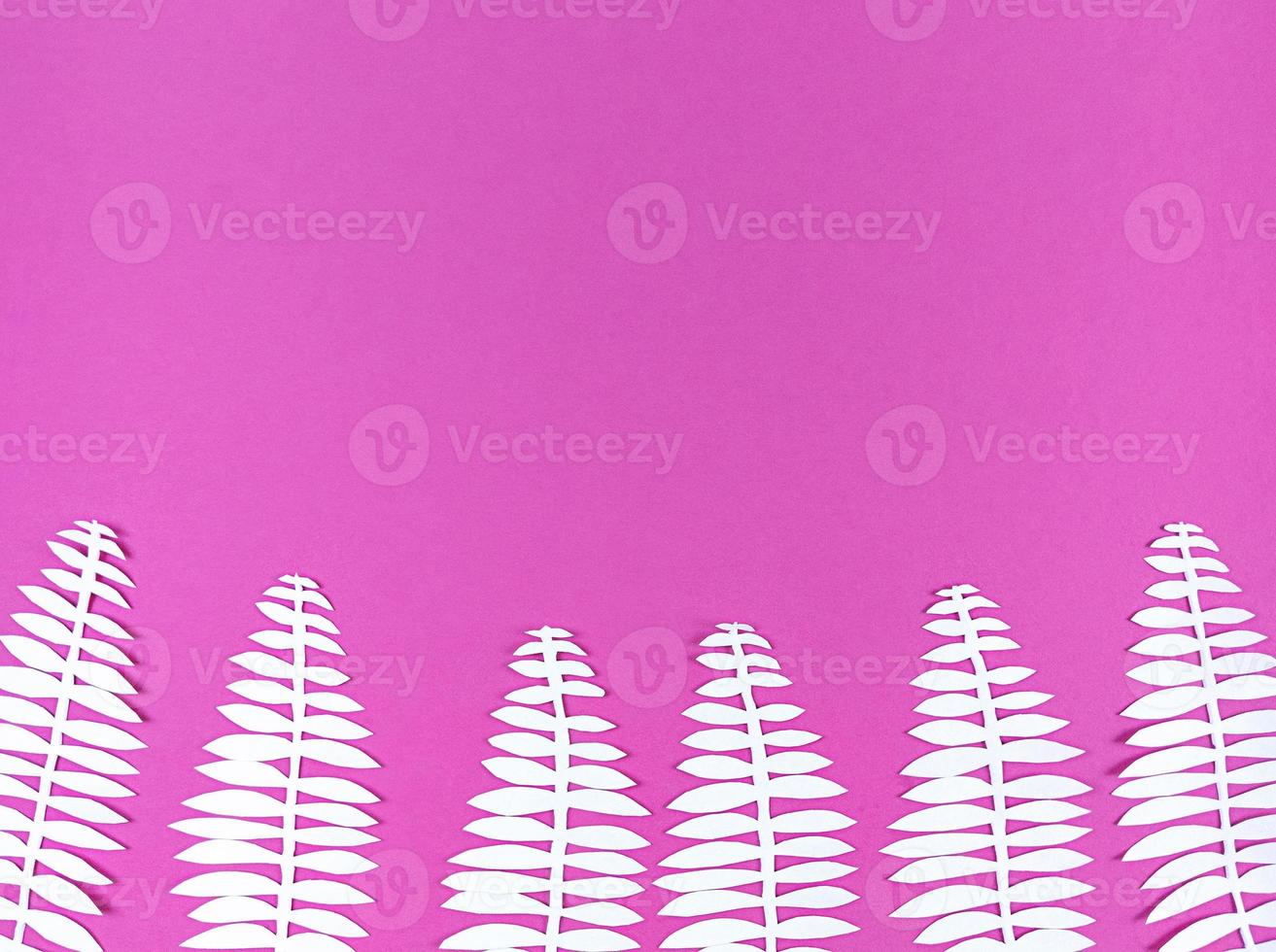 hojas de corte de papel blanco sobre fondo rosa. foto