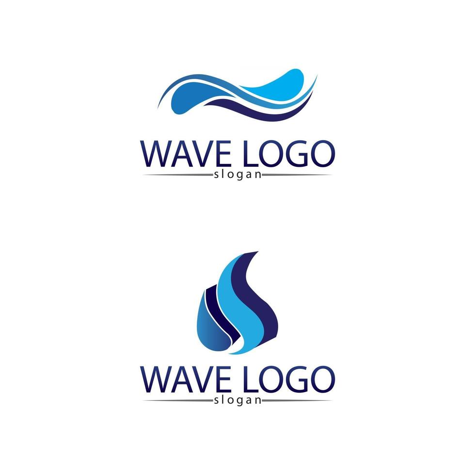 Aplicación de iconos de plantilla de logotipo y símbolos de playa de olas y agua azul vector