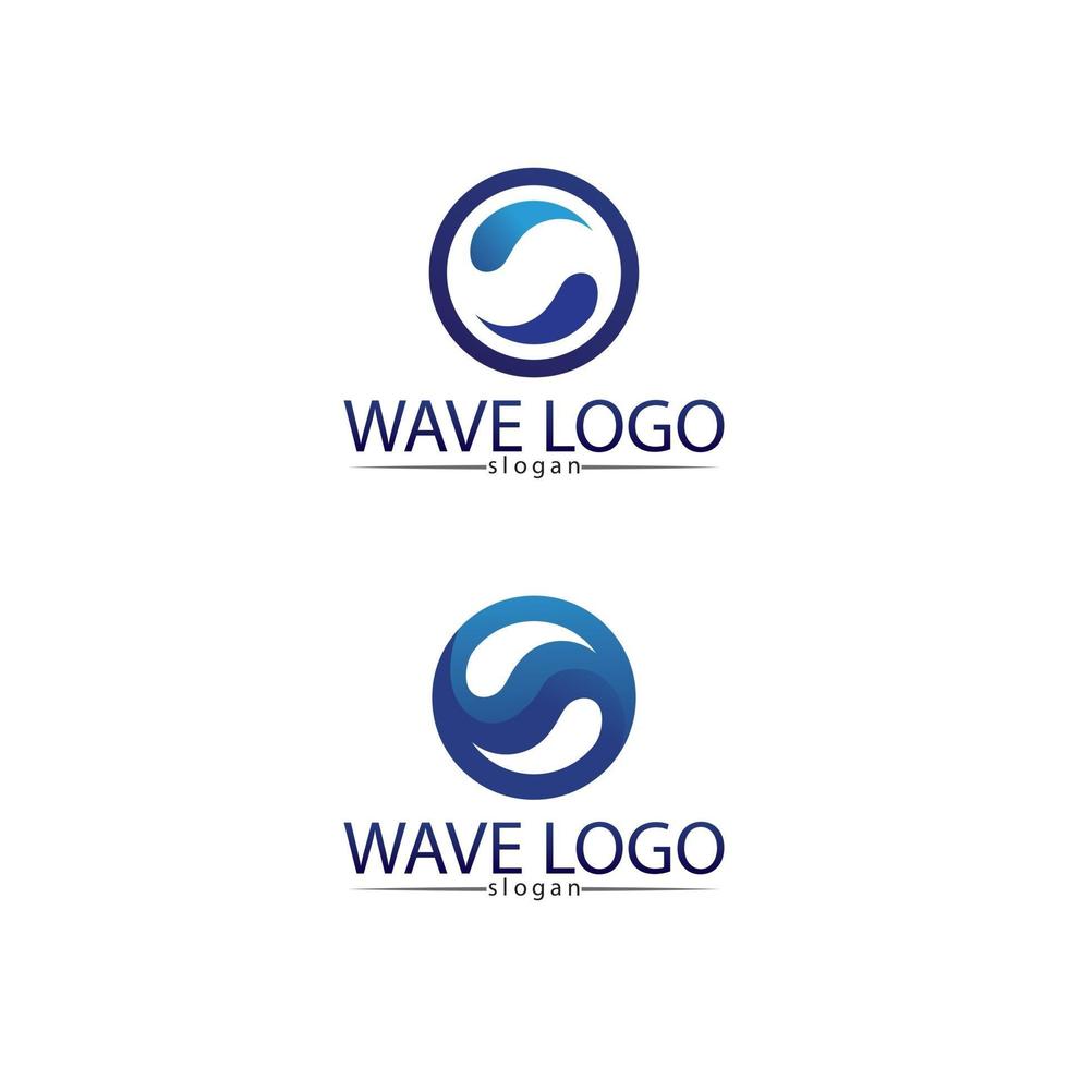 Aplicación de iconos de plantilla de logotipo y símbolos de playa de olas y agua azul vector