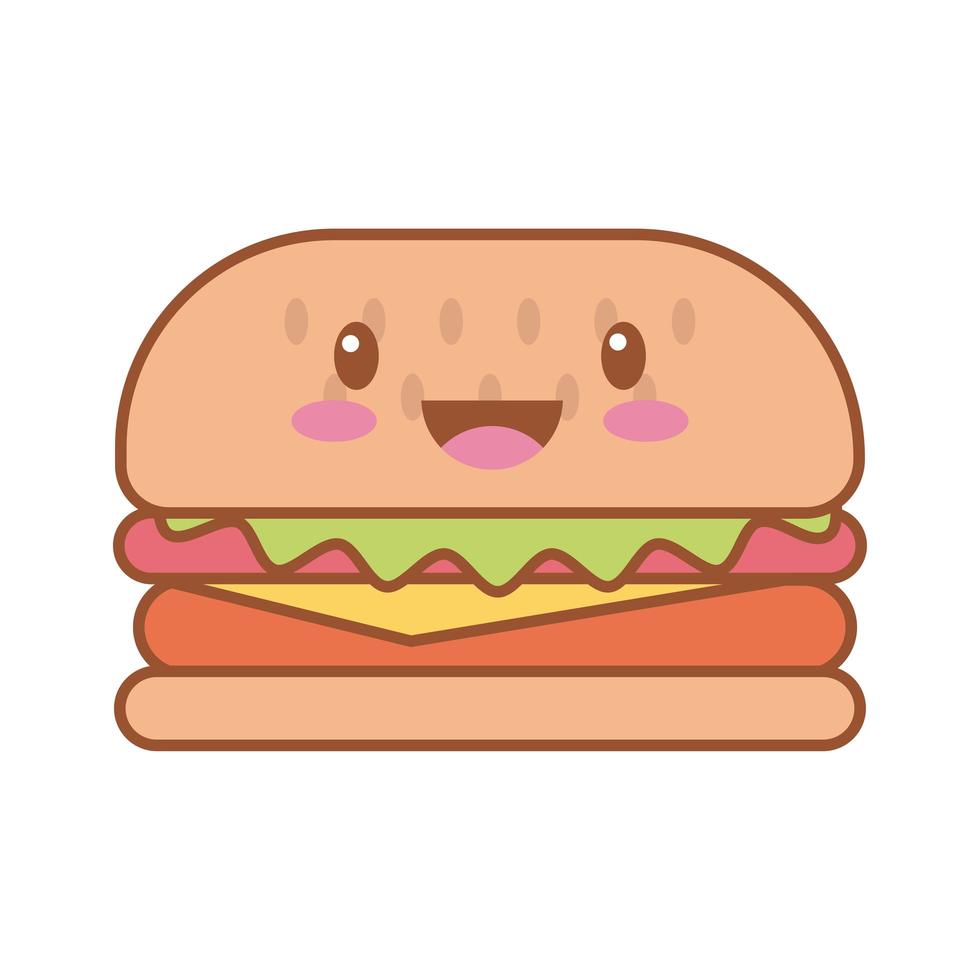 deliciosa hamburguesa de comida rápida kawaii línea y estilo de relleno vector