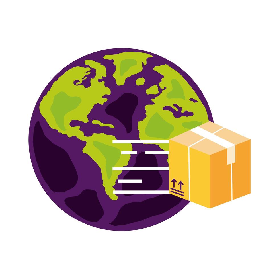 earth planet with box delivery service detailed style vector