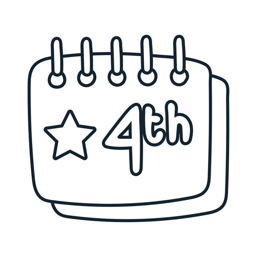 calendar with stars fourth july line style vector