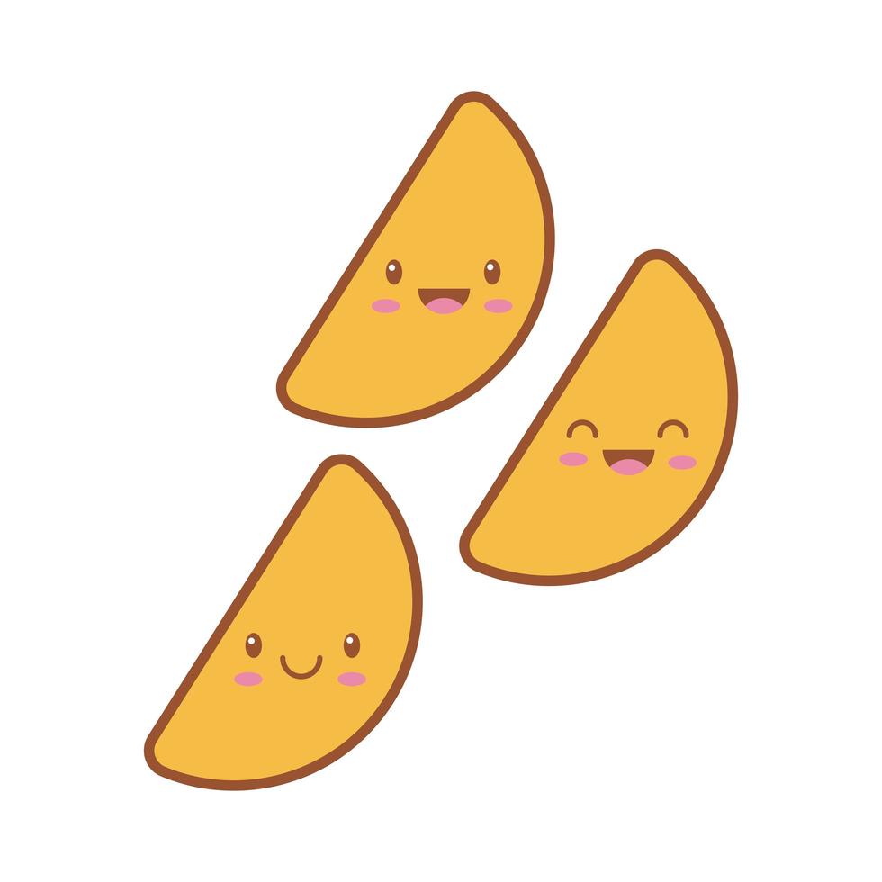 Deliciosas empanadas kawaii de línea y estilo de relleno. vector