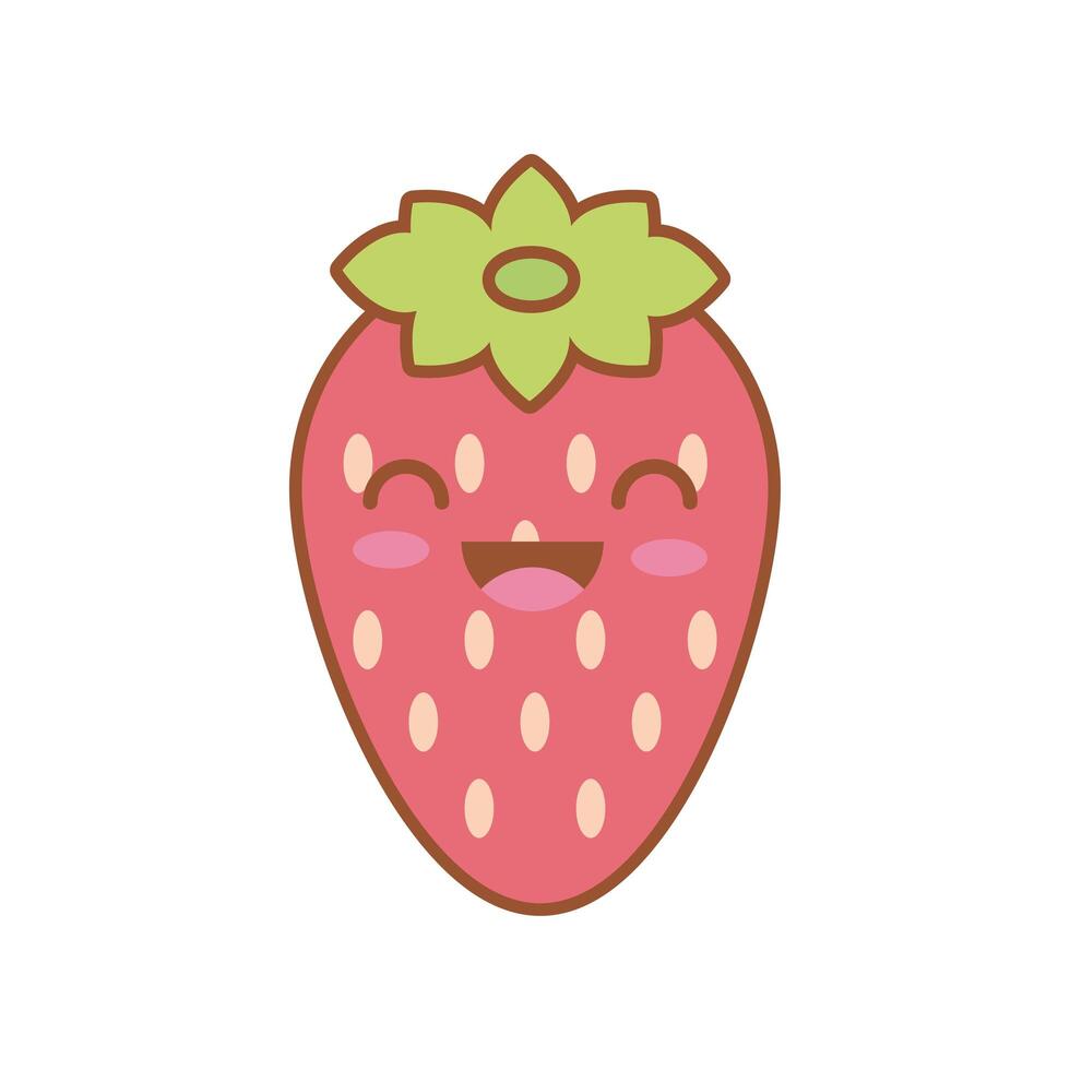 fresa, fruta, kawaii, línea, y, relleno, estilo vector