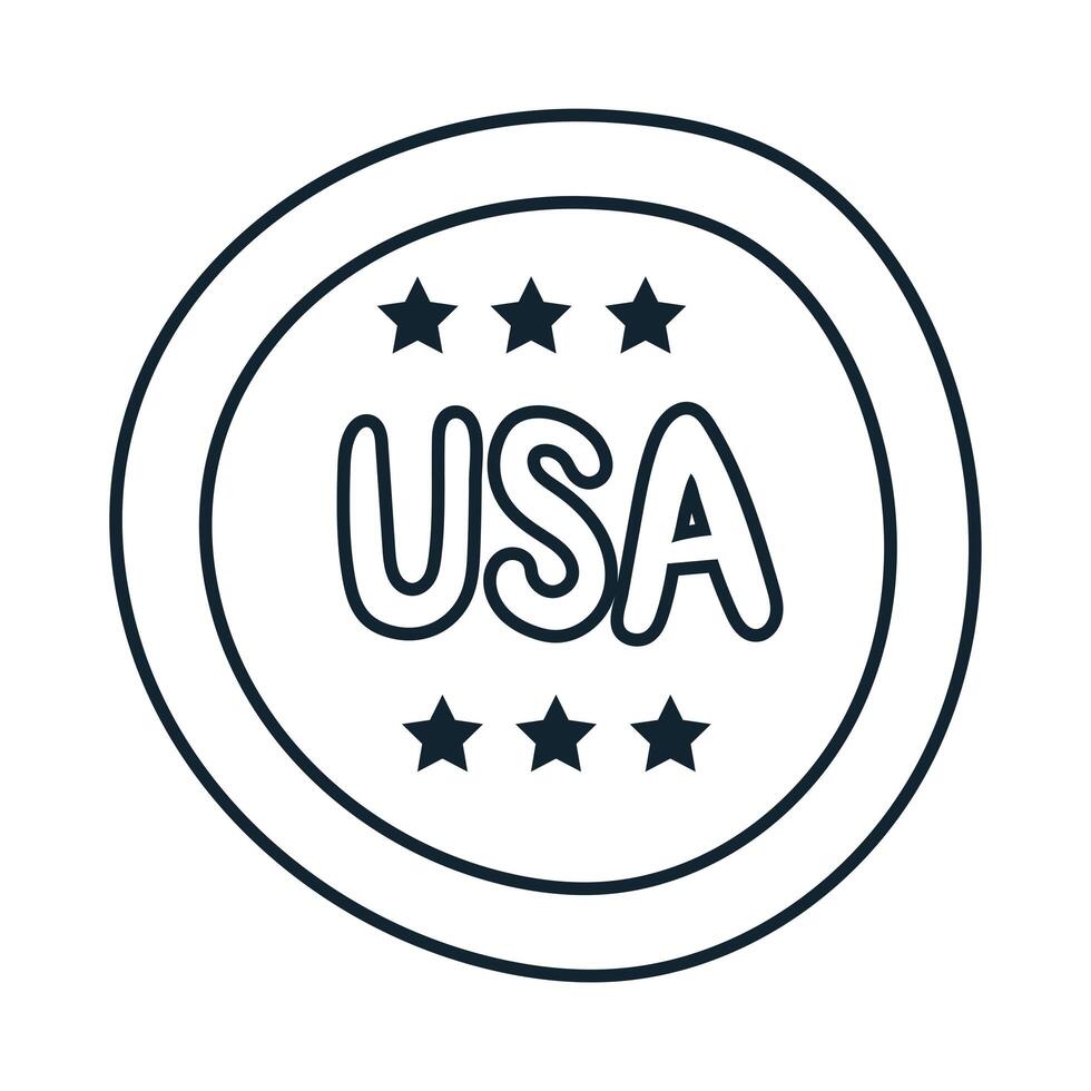 stamp with stars usa independence day line style vector