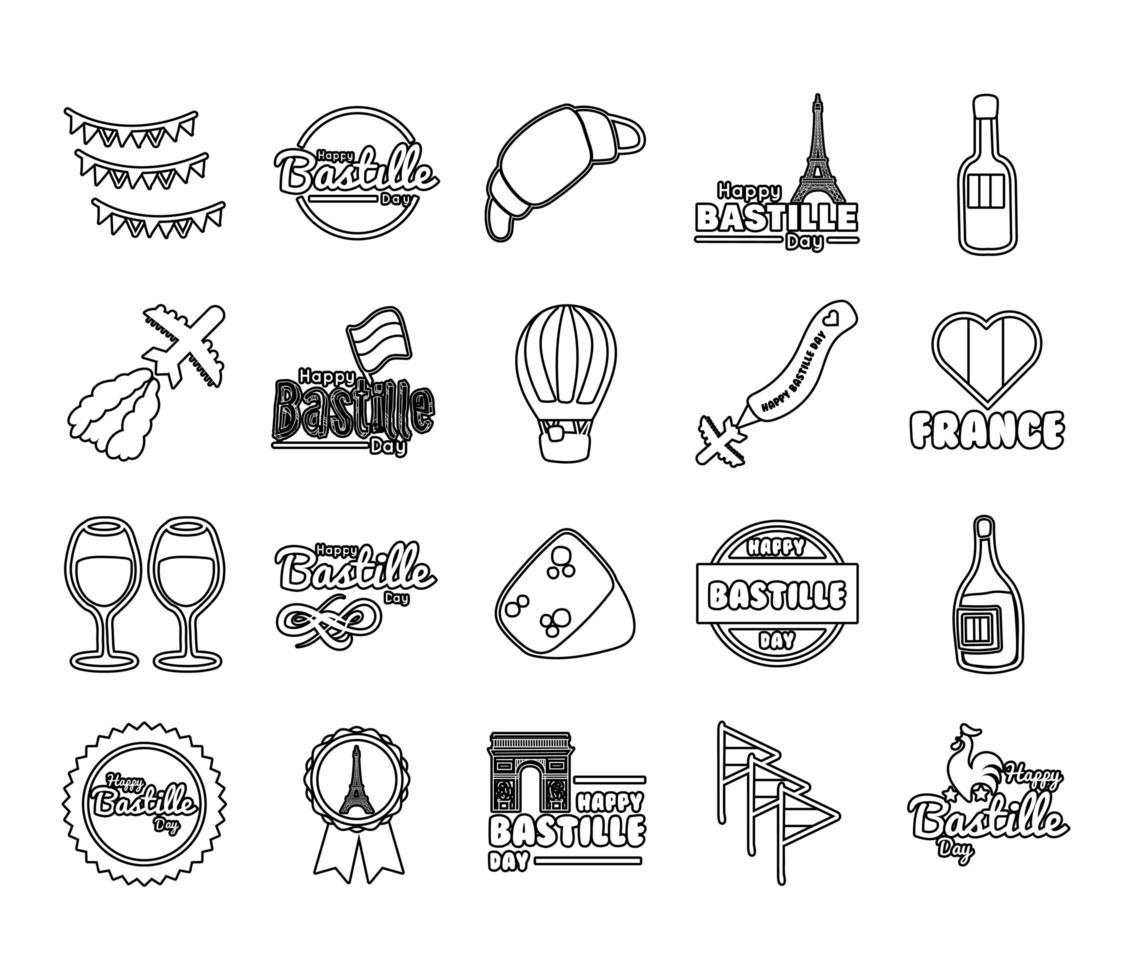 bundle of bastille day icons vector