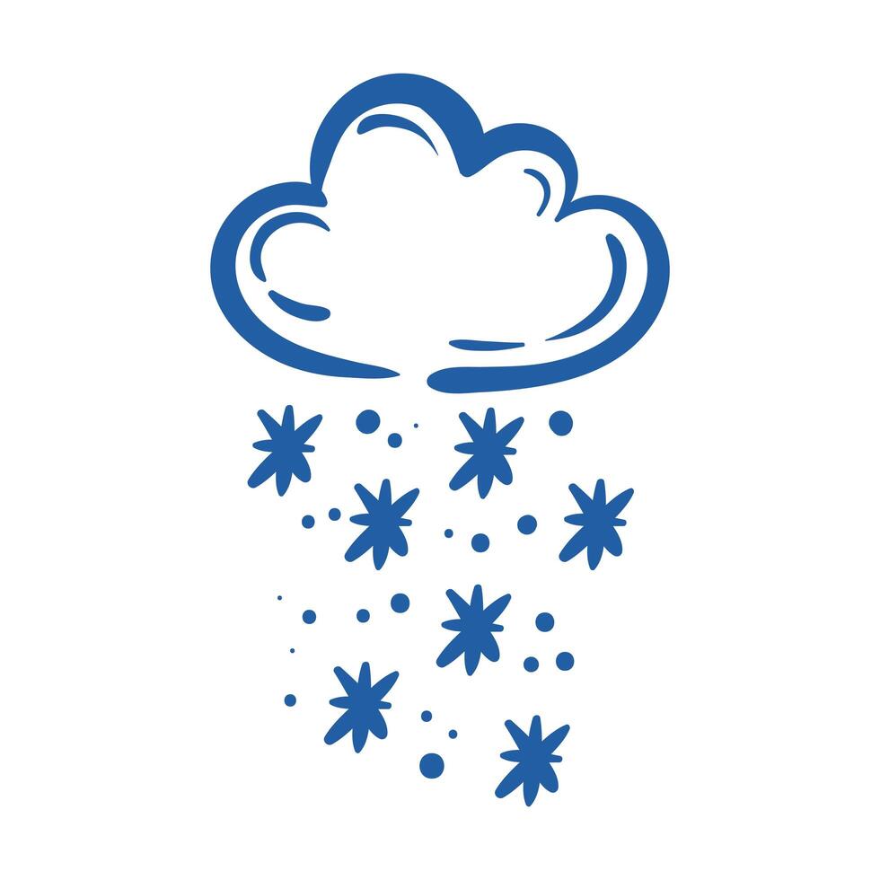 nube con copos de nieve icono de estilo de dibujo a mano vector