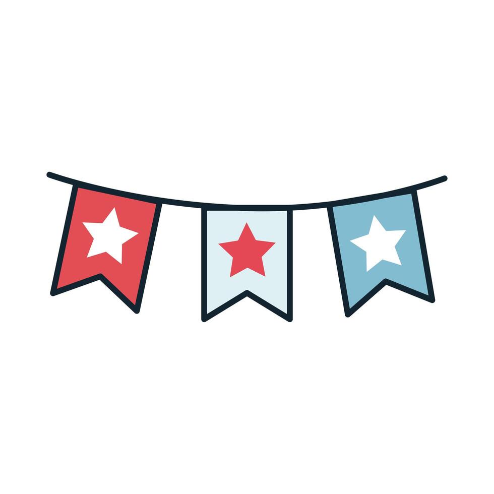 garlands with stars 4 de july line and fill style vector