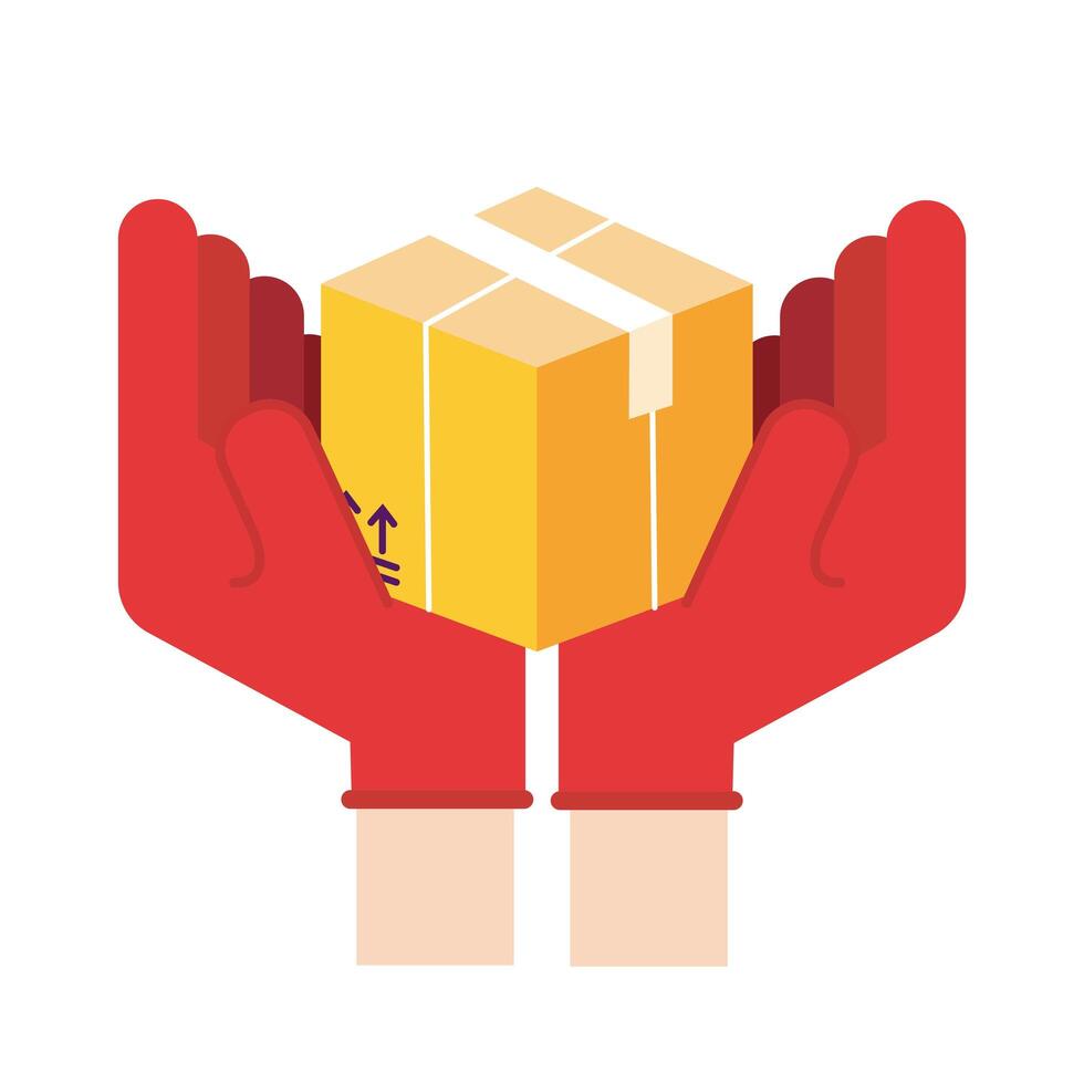 hands lifting box delivery service detailed style vector