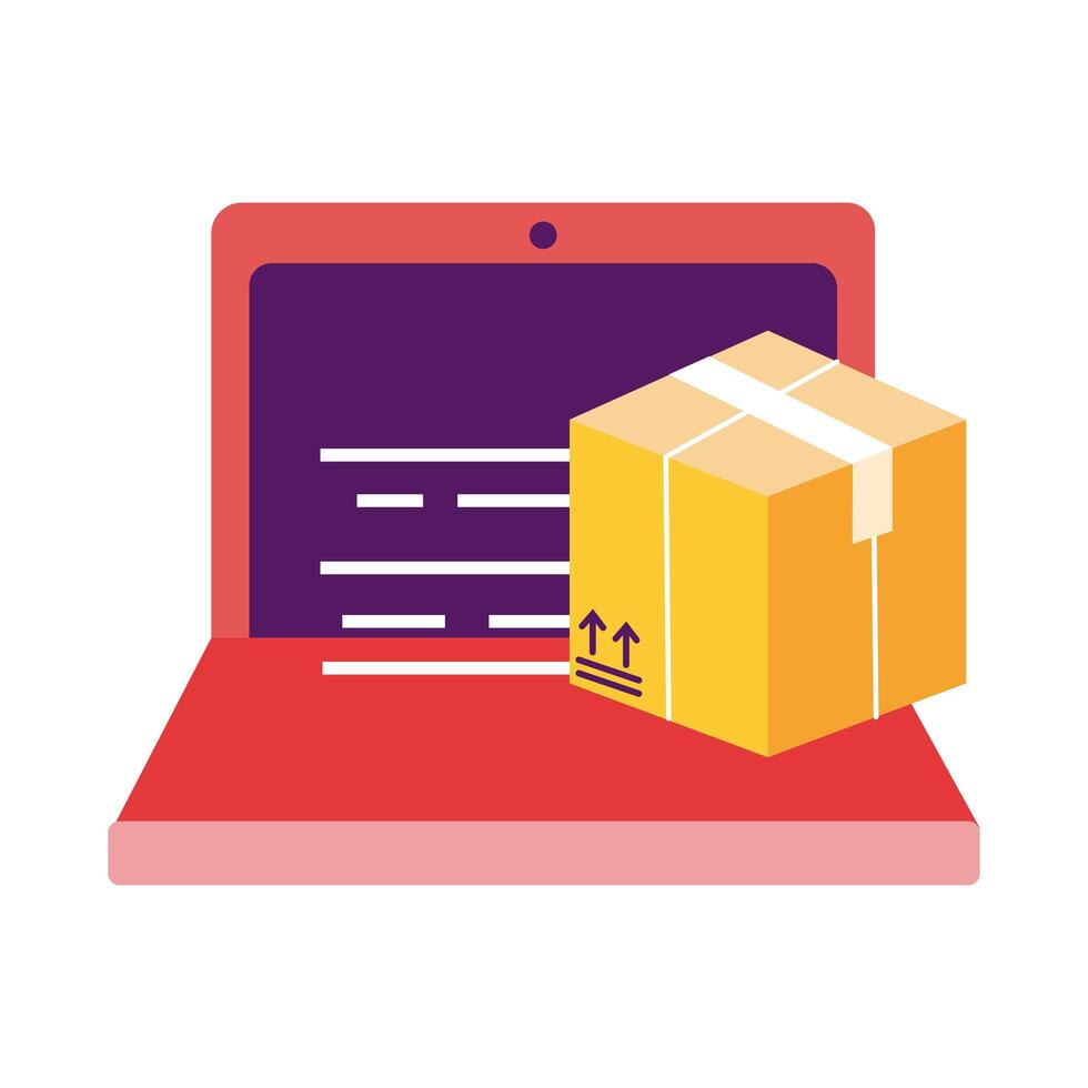 laptop with box delivery service detailed style vector