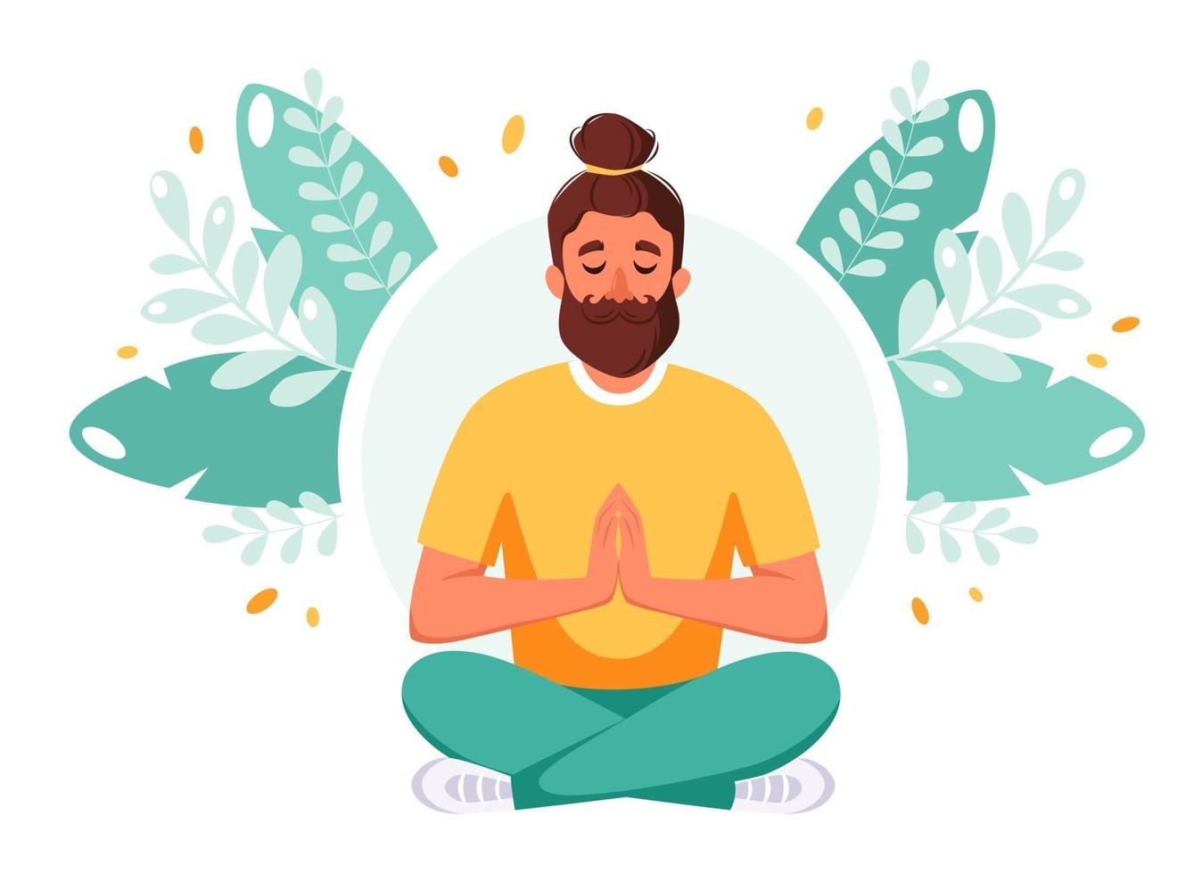 hombre meditando en postura de loto estilo de vida saludable día internacional del yoga vector