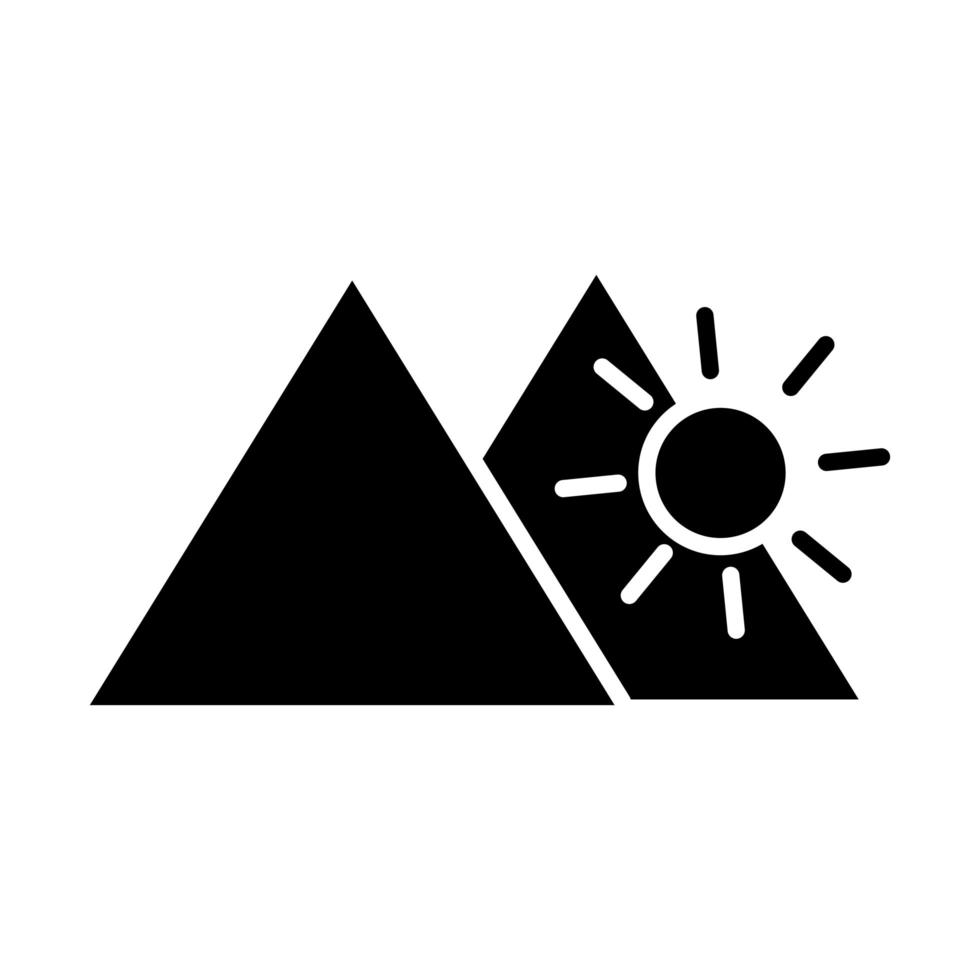 montañas con estilo de línea de escena de sol vector