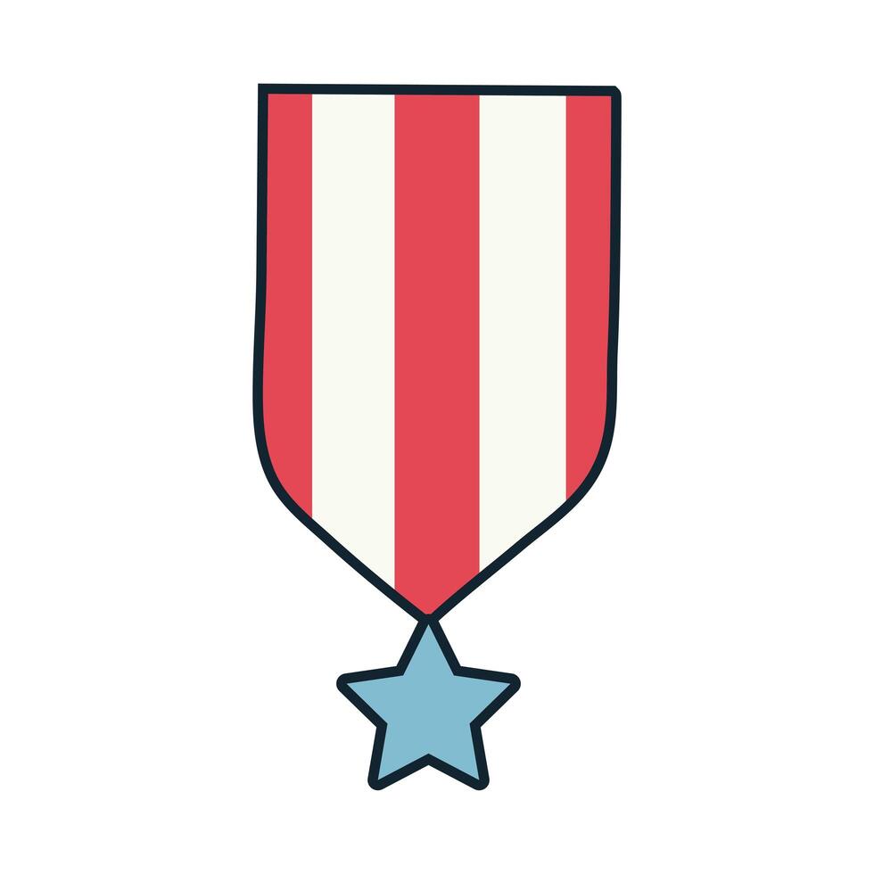 medal with ribbon and star line and fill style vector