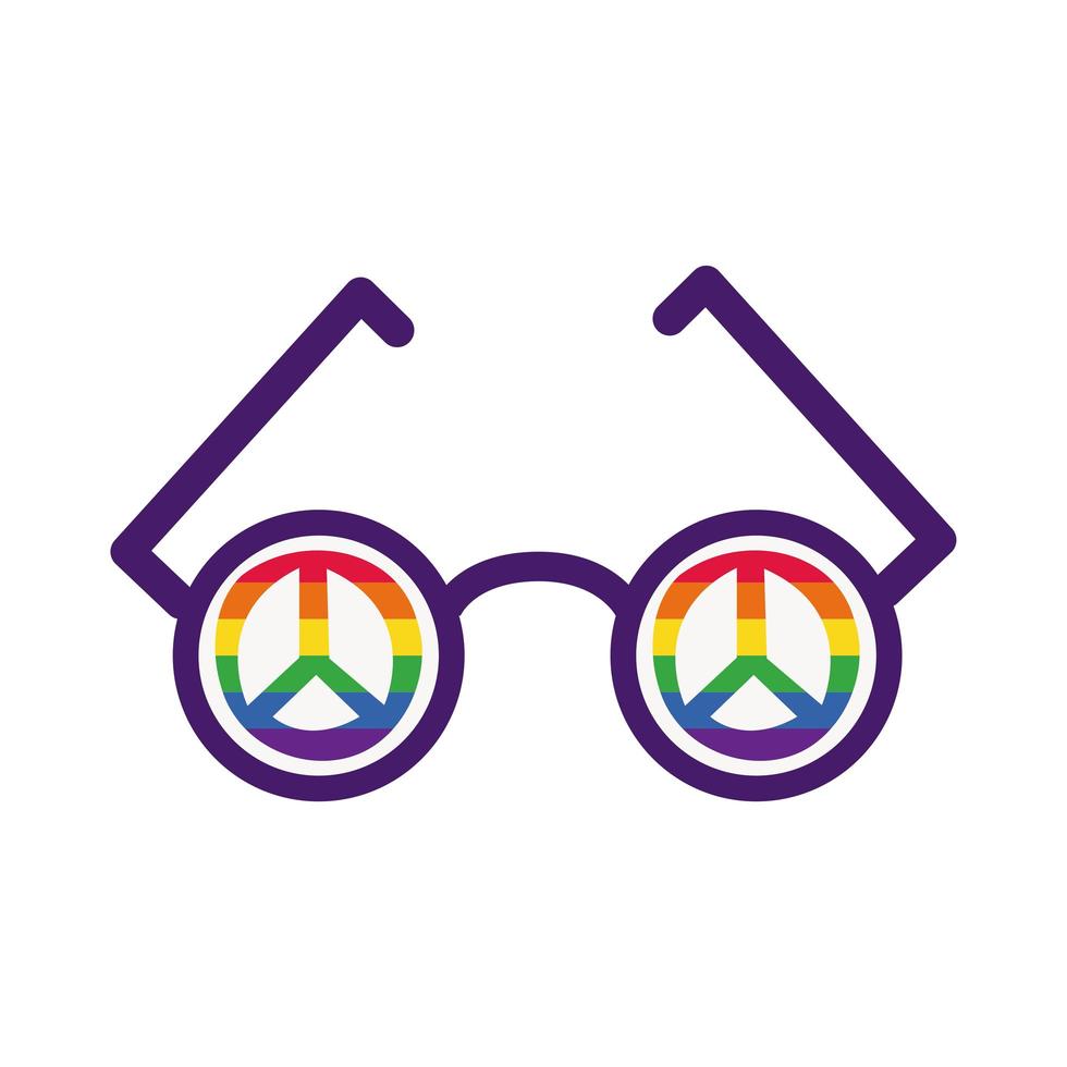 Gafas con símbolos de paz estilo de dibujo a mano del orgullo gay vector