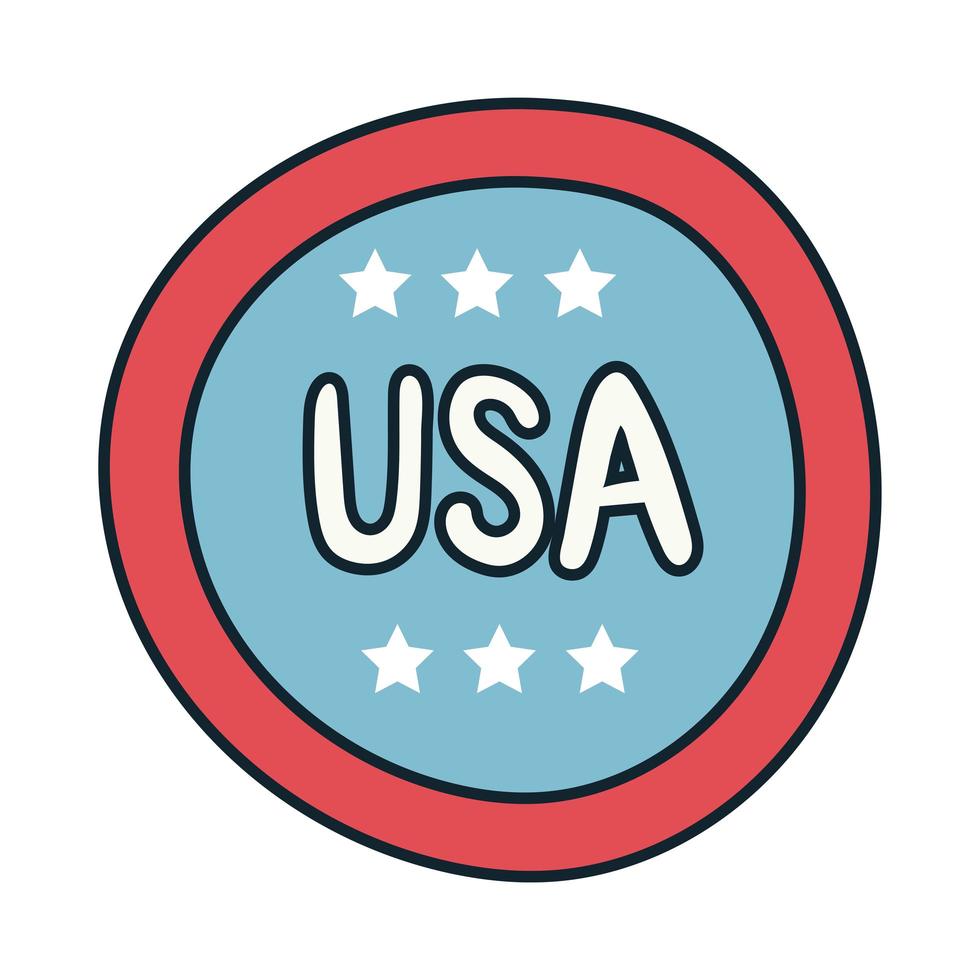 stamp with stars usa independence day line and fill style vector