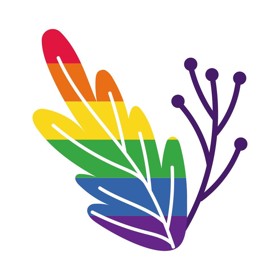 branch and leaf with gay pride flag hand draw style vector