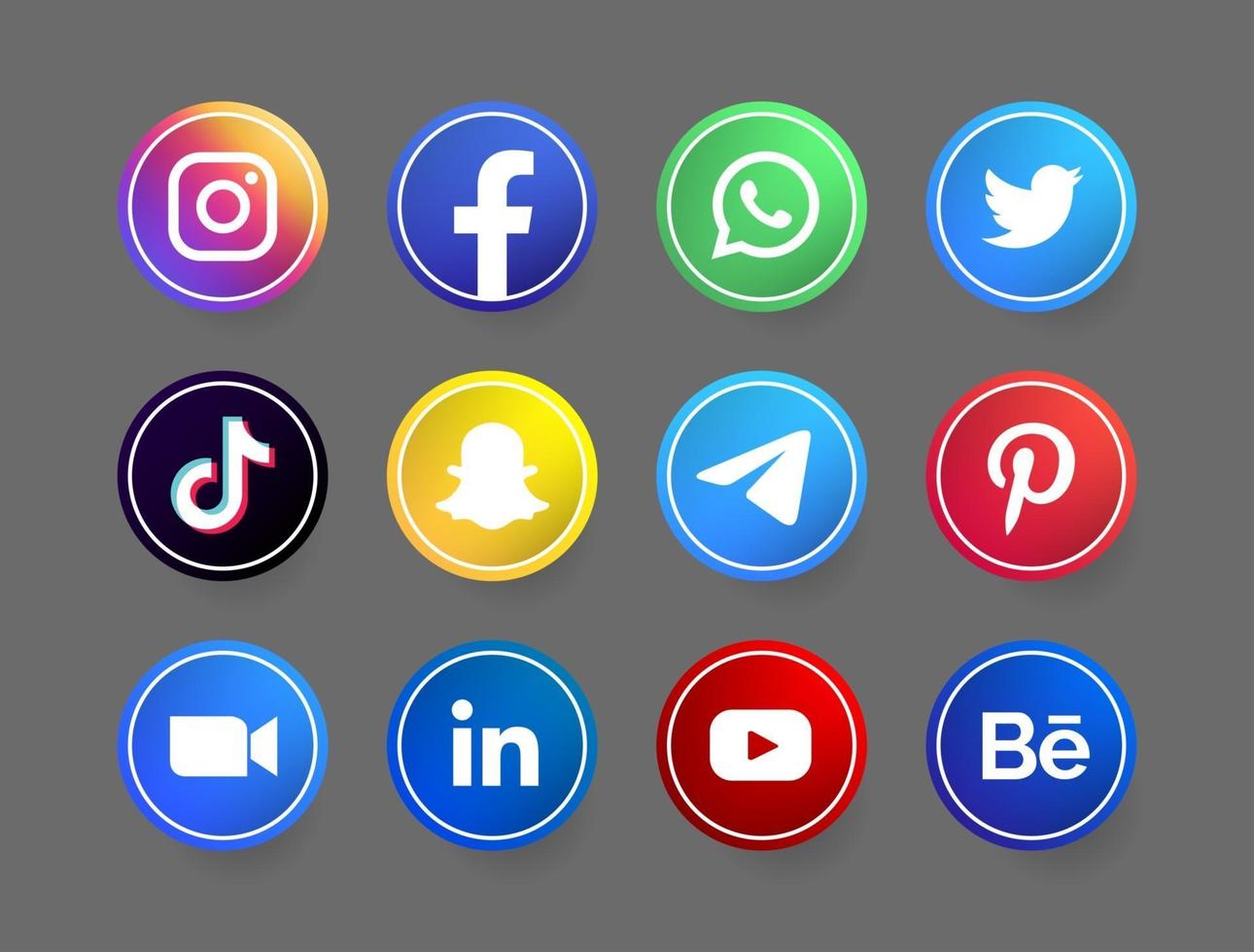 circle social media button with white line vector