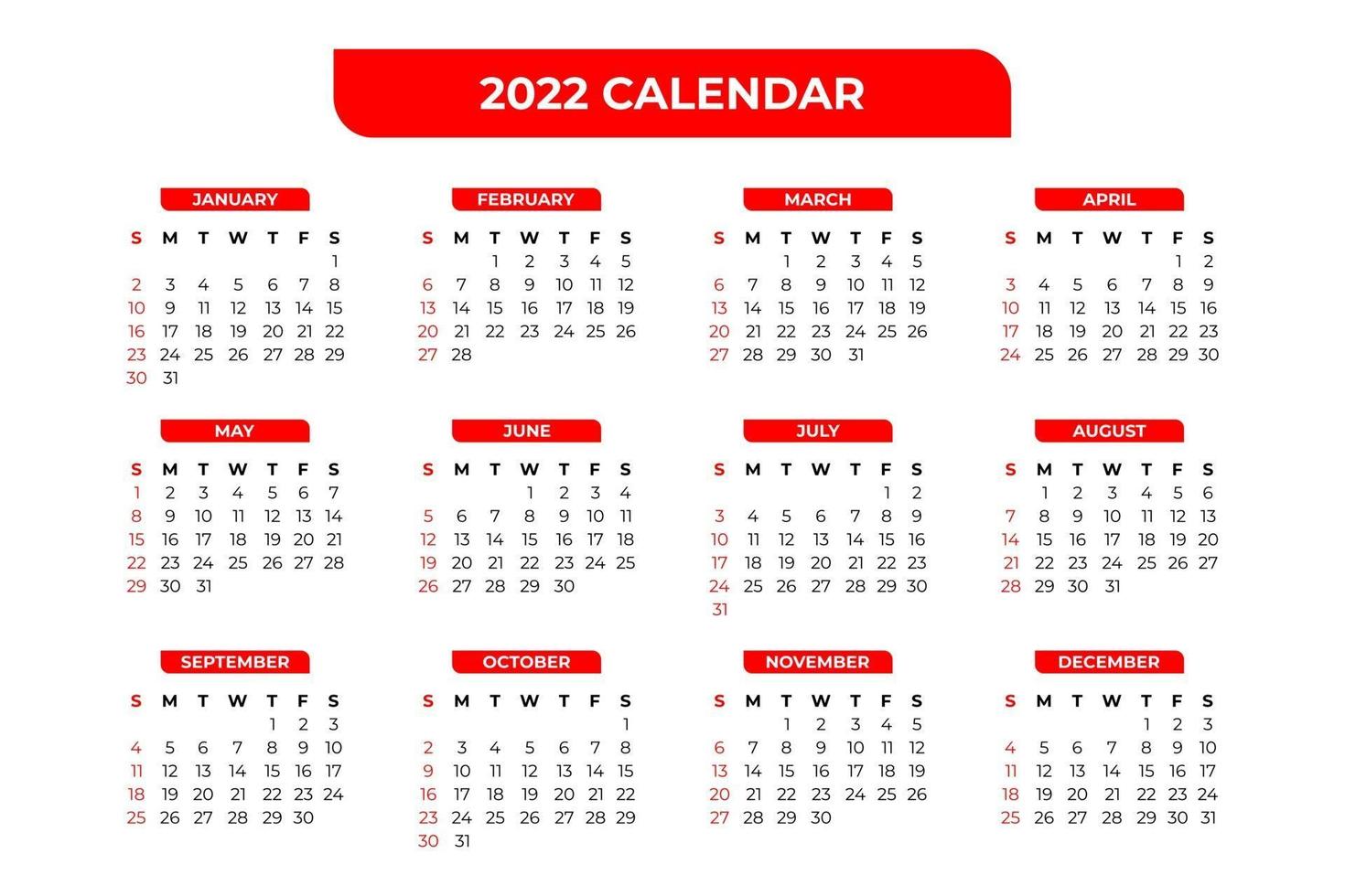 Calendar 2022 red template vector