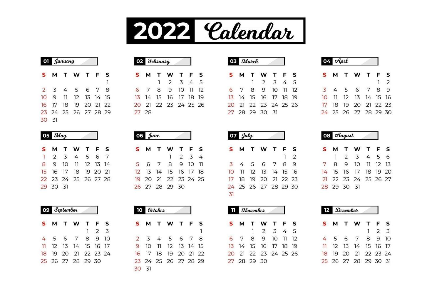 Calendar 2022 Template vector