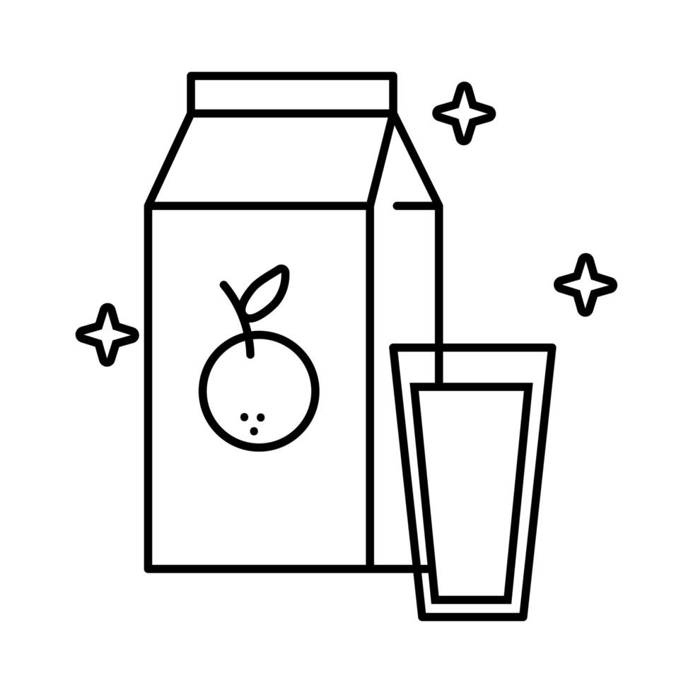 jugo de naranja en icono de estilo de línea de caja vector