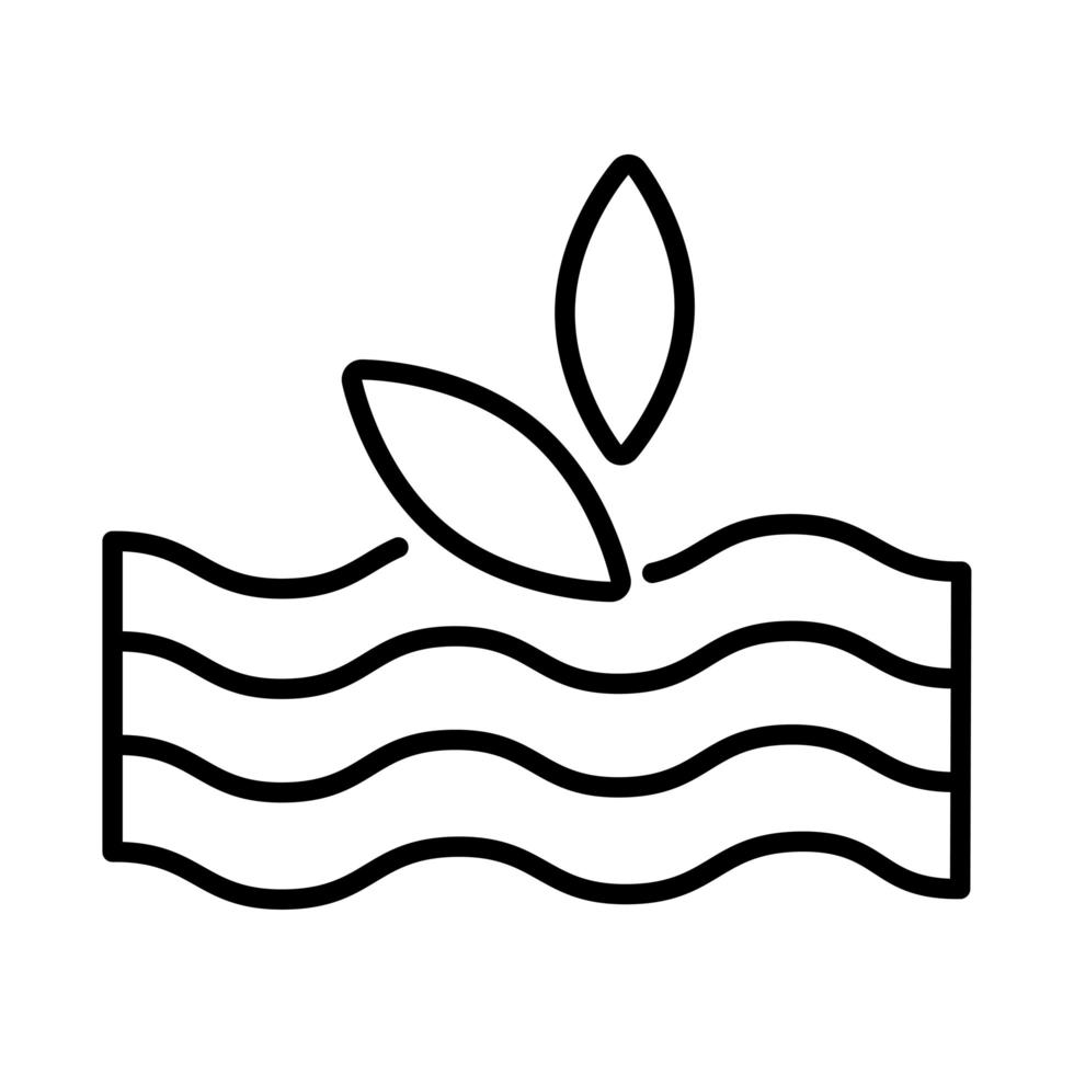 olas del mar con icono de estilo de línea de hojas vector