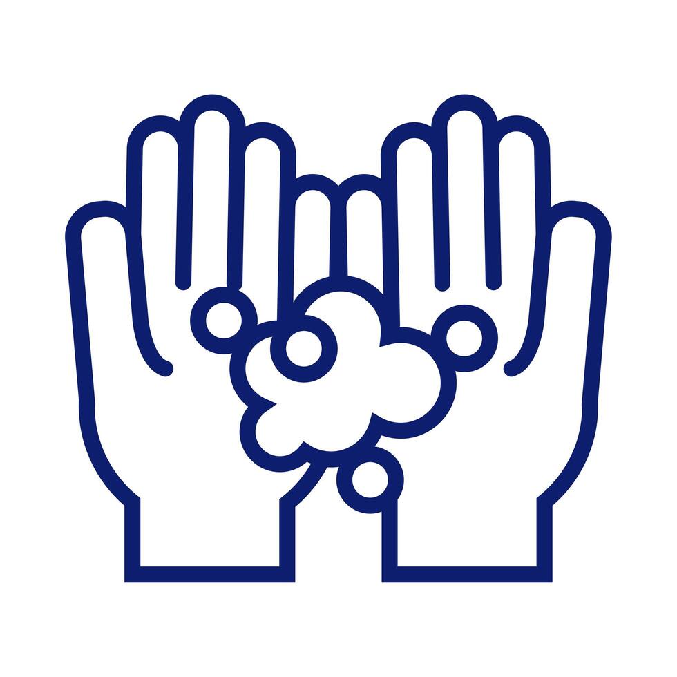 hands washing with foam line style icon vector