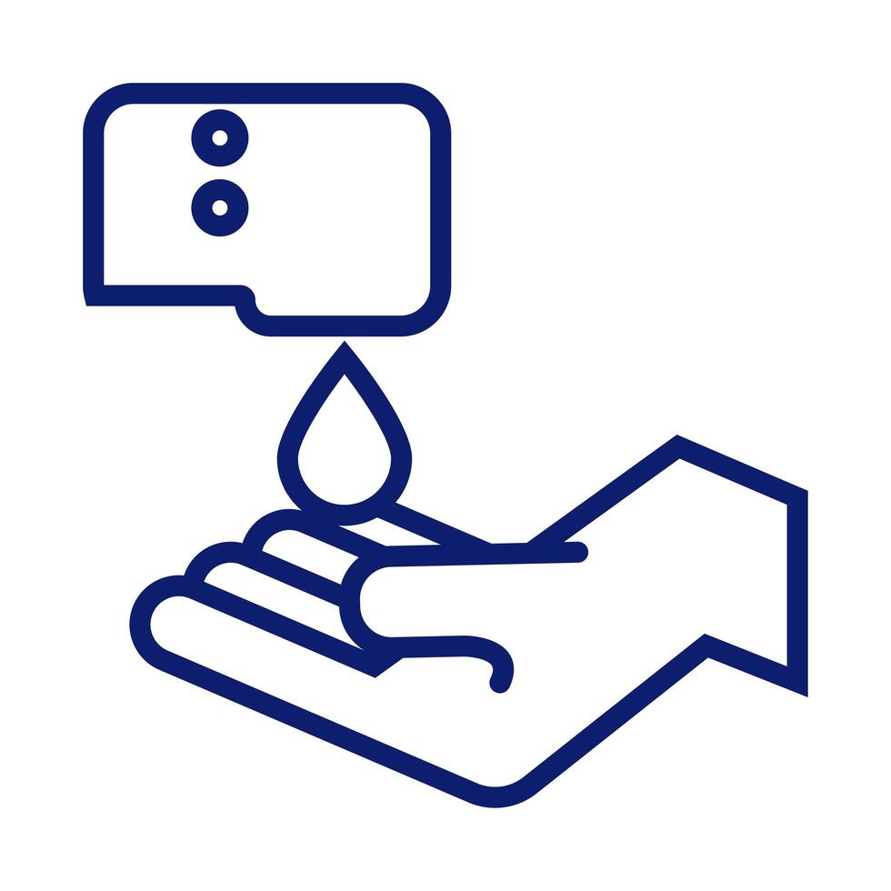 hands washing with soap dispenser line style icon vector