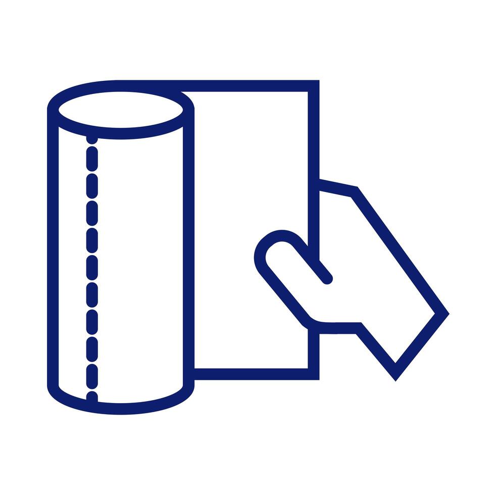 hand washing with paper roll towel line style icon vector