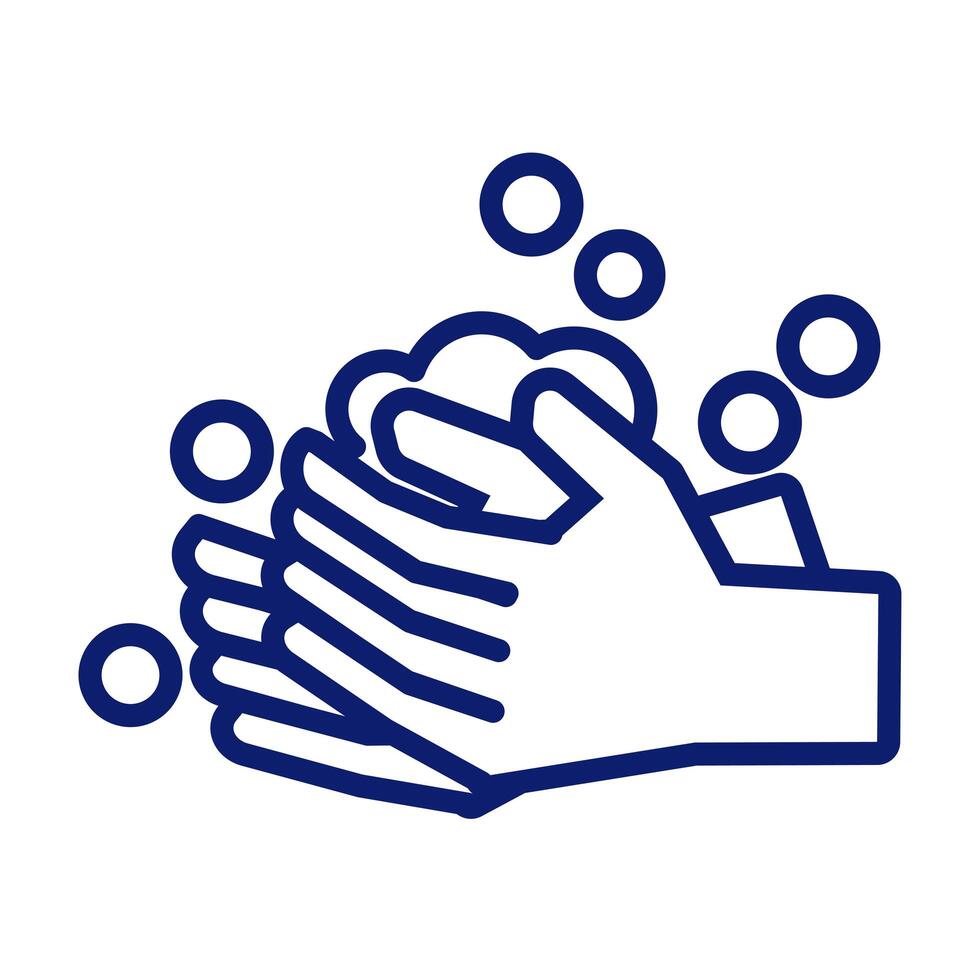 hands washing with foam line style icon vector