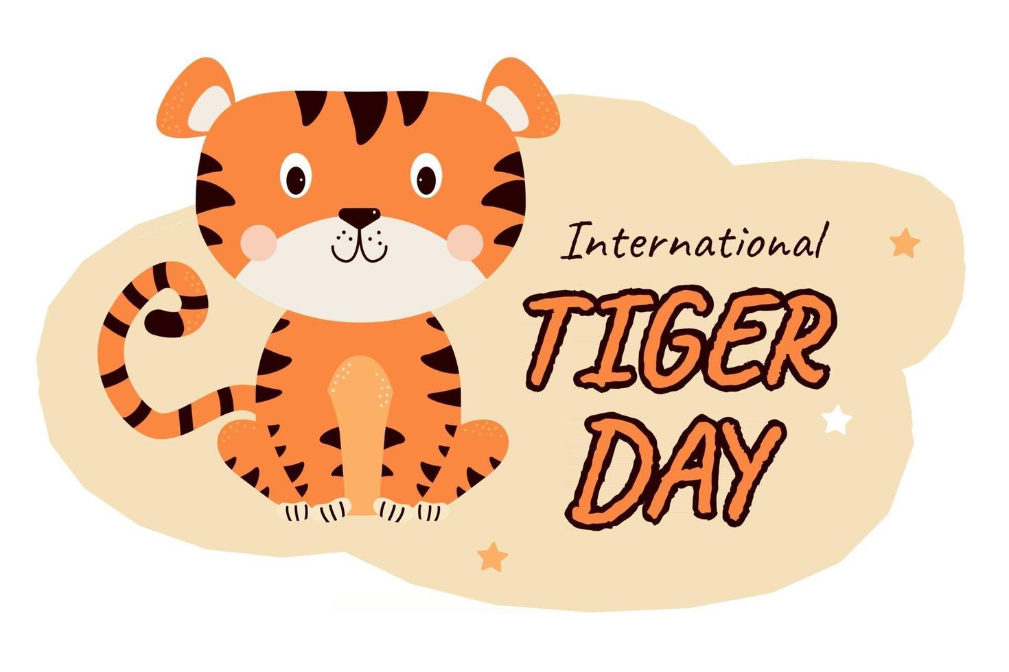 International Tiger Day July 29 Cute striped sitting tiger vector