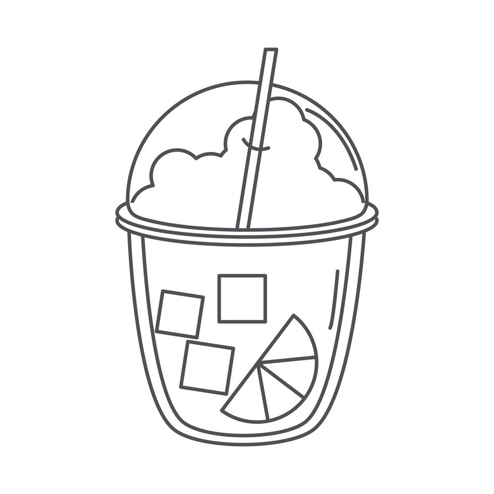 tea takeaway smoothie with straw and slice lime line icon style vector