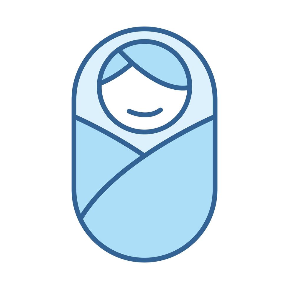 newborn baby wrapped in blanket line fill blue icon vector