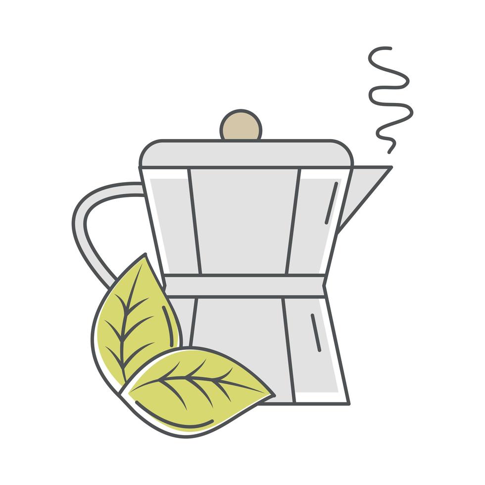 tea teapot hot beverage with leaf line and fill vector