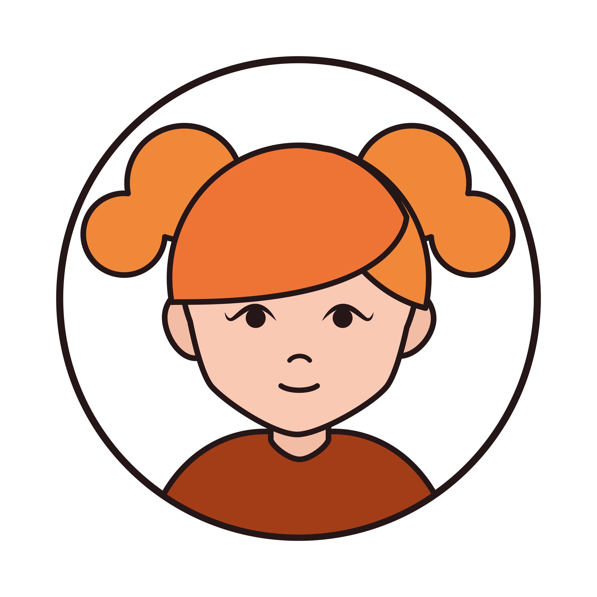 girl with ponytails cartoon character portrait round line icon 2586922