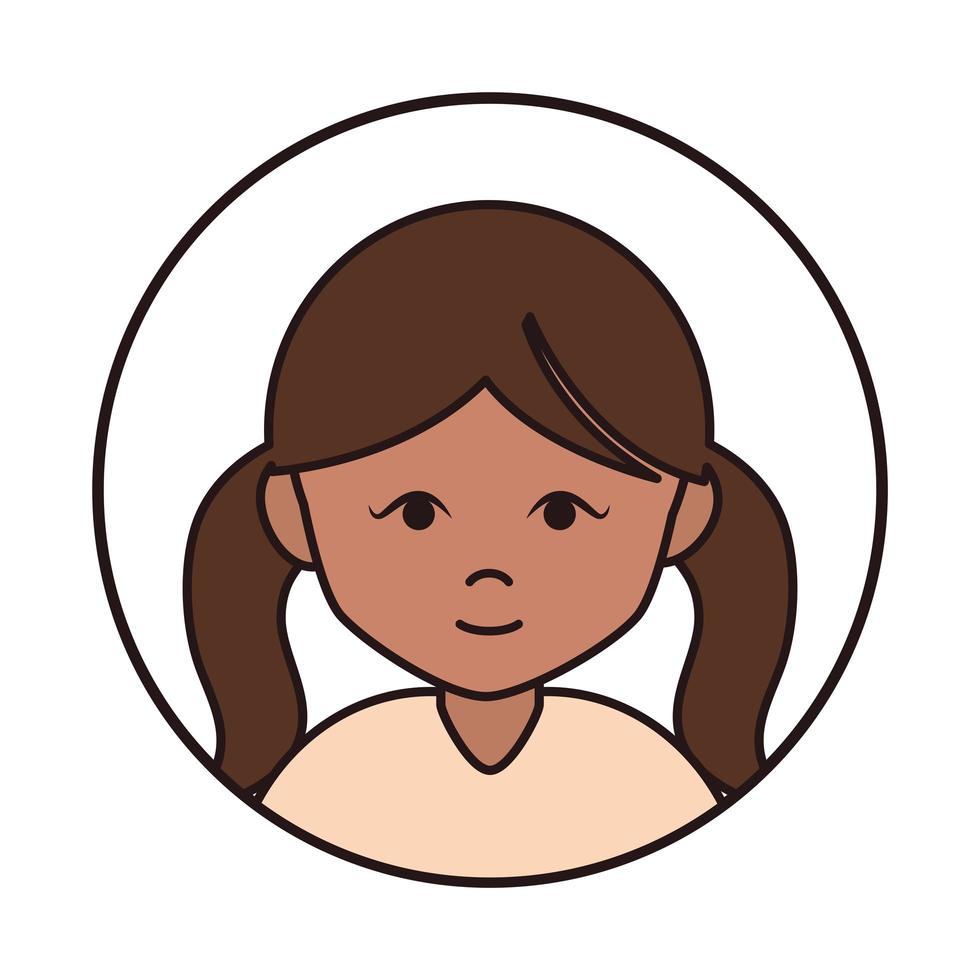 cute girl brunette cartoon character female round line icon vector