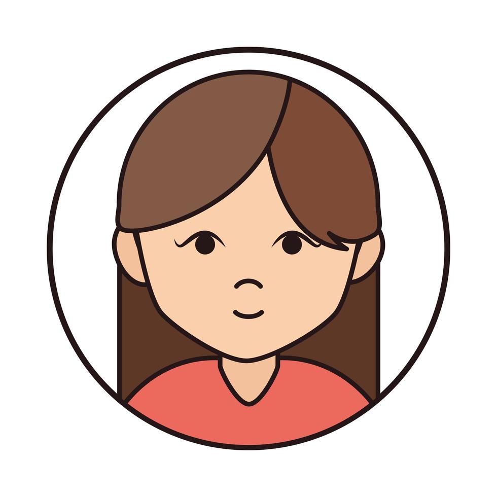 woman cartoon character portrait brunette female round line icon vector