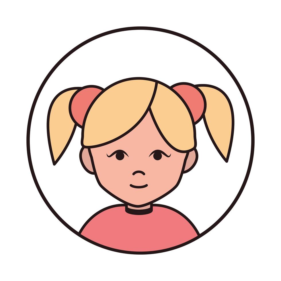 cute girl blonde with ponytails cartoon character round line icon vector