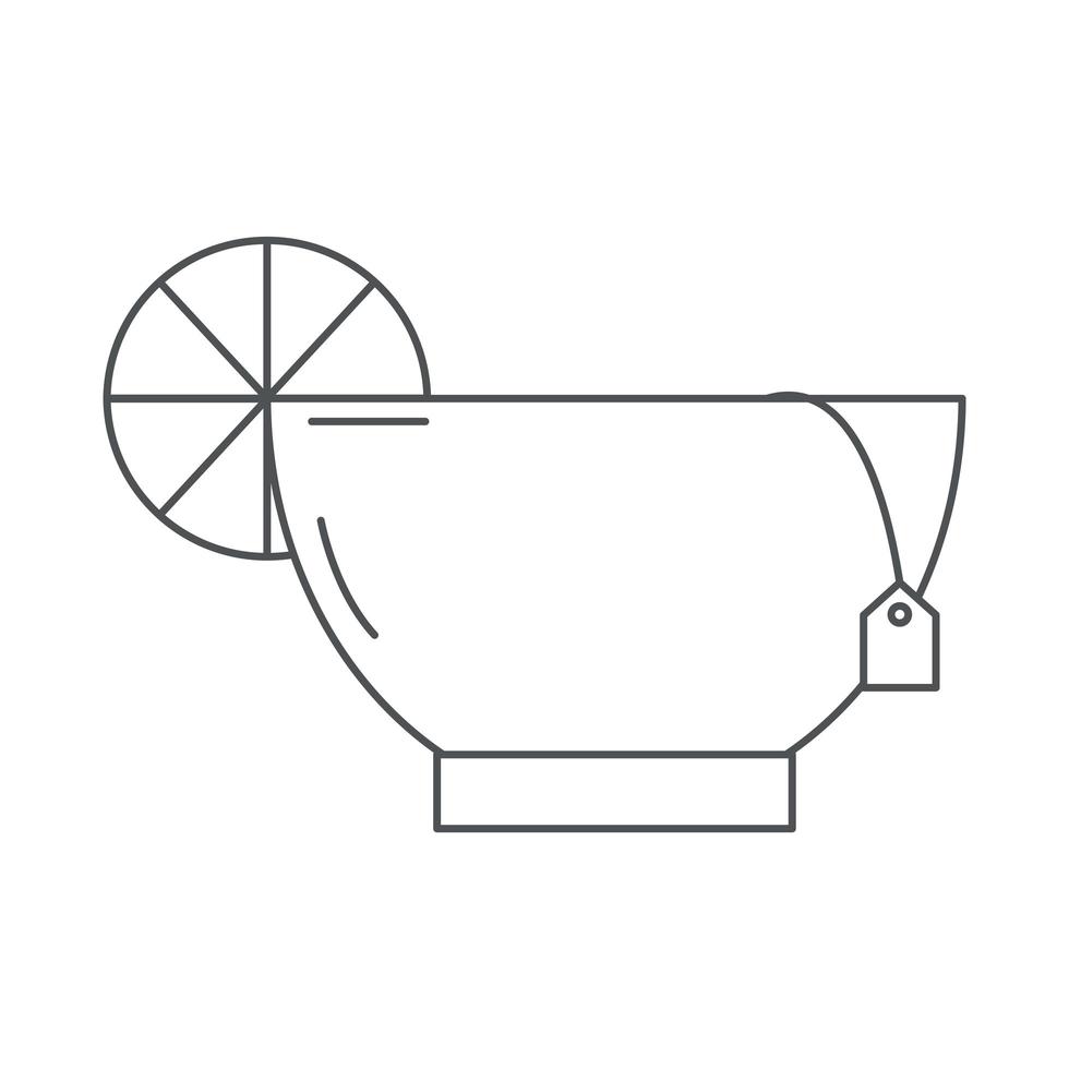 tea cup with teabag and slice lime line icon style vector