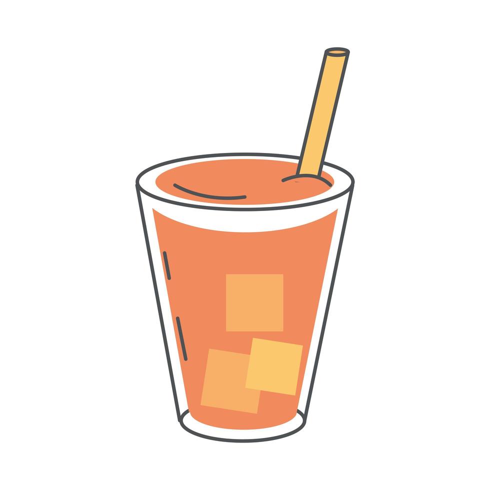 tea herbal beverage glass cup and straw line and fill vector