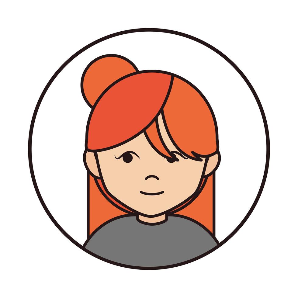 teen cartoon character portrait female round line icon vector
