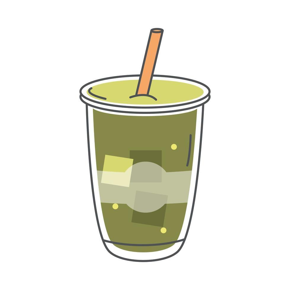 tea disposable cup with straw beverage fresh line and fill vector