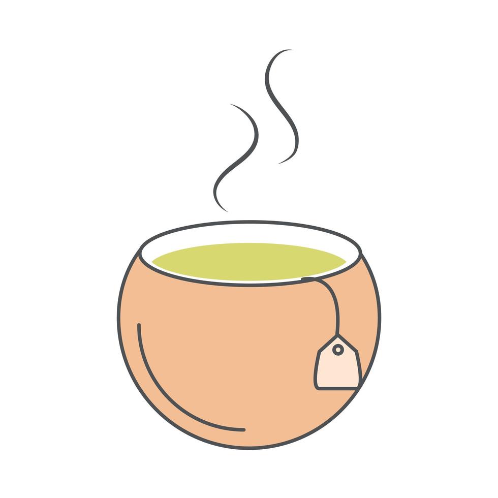 tea hot beverage in cup with tea bag line and fill vector